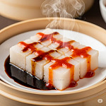 蒸蘿蔔糕配甜醬與辣椒醬 蒸蘿蔔糕配甜醬與辣椒醬